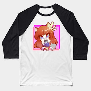 Gamer Girl Chibi Cat Catgirl Video Game Baseball T-Shirt